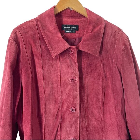 Vintage Suede Jacket Maroon Red Button Up Leather - Picture 3 of 11